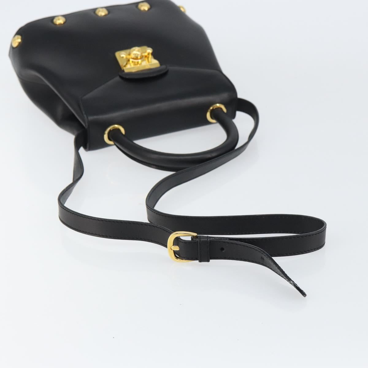 Salvatore Ferragamo Hand Bag Leather 2way Black Gold Auth gh1485