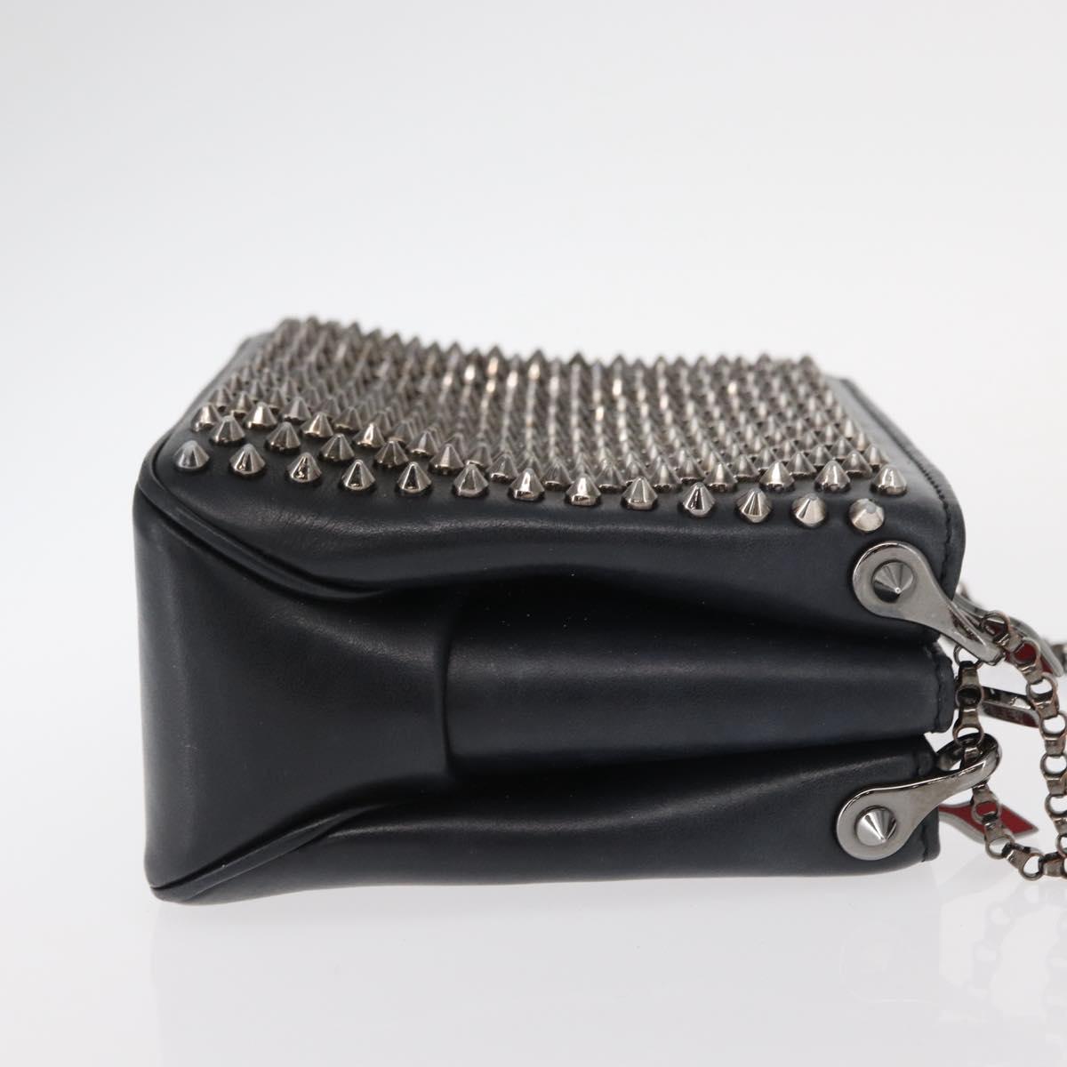 Christian Louboutin Studs Chain Shoulder Bag Leather Black Silver Auth gh1489