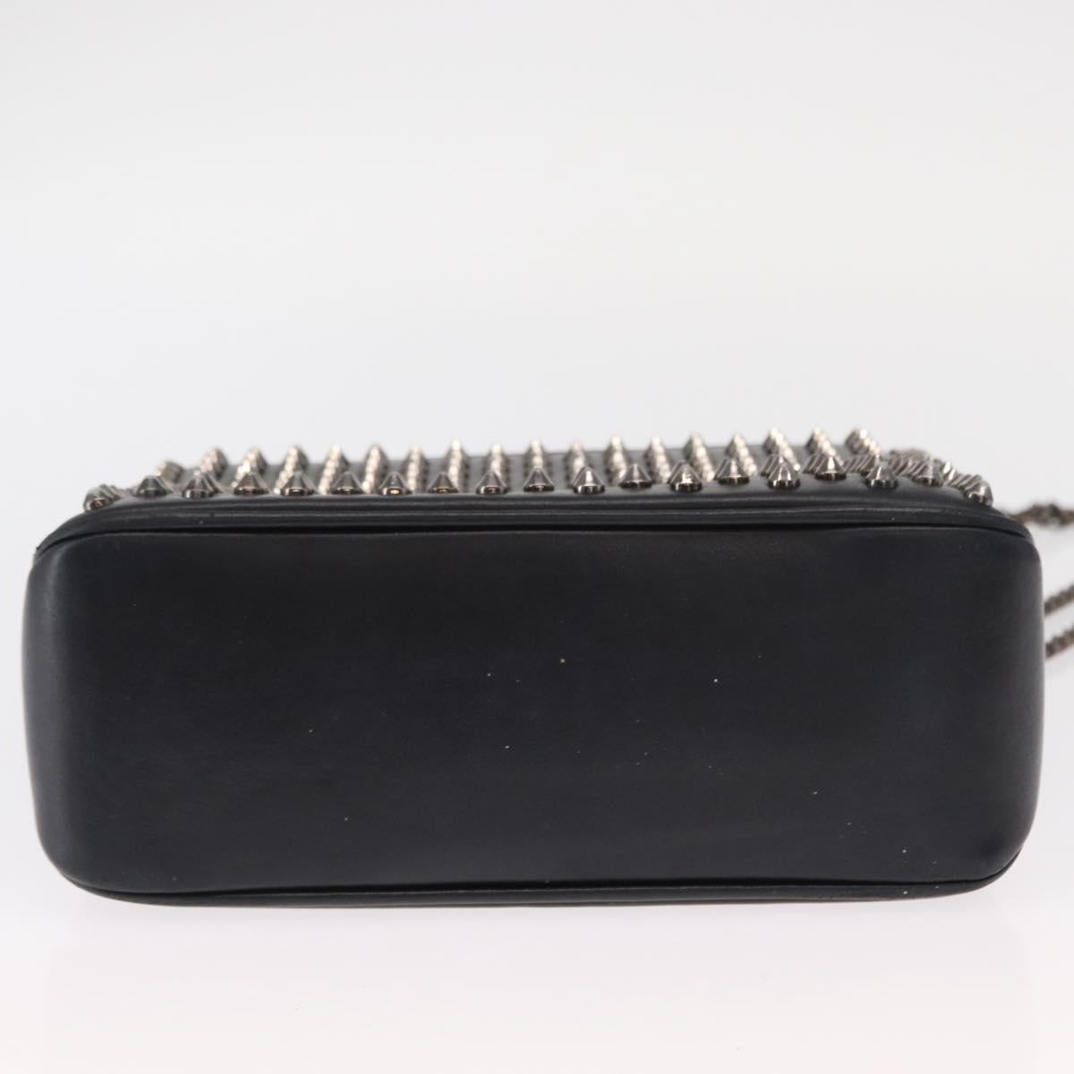 Christian Louboutin Studs Chain Shoulder Bag Leather Black Silver Auth gh1489