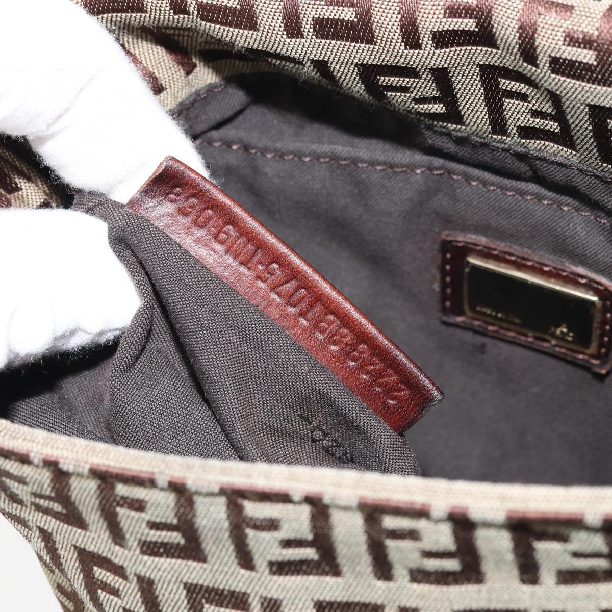 FENDI Zucchino Canvas Mamma Baguette Shoulder Bag Brown Gold Auth gh1492