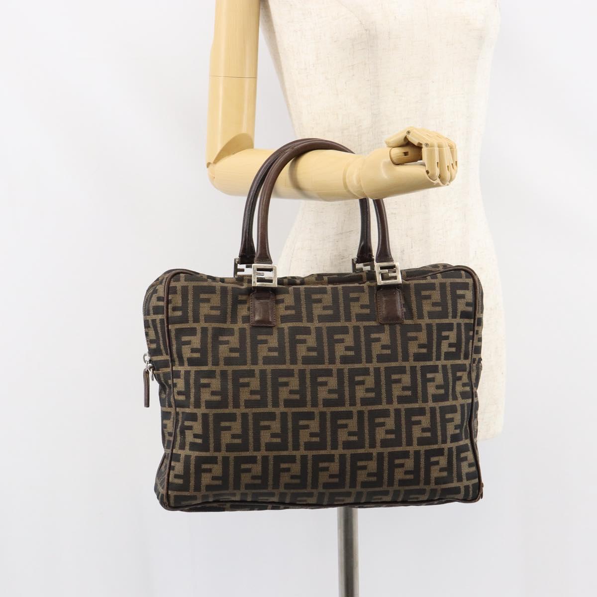 FENDI Zucca Canvas Hand Bag Black Brown Auth gh1494