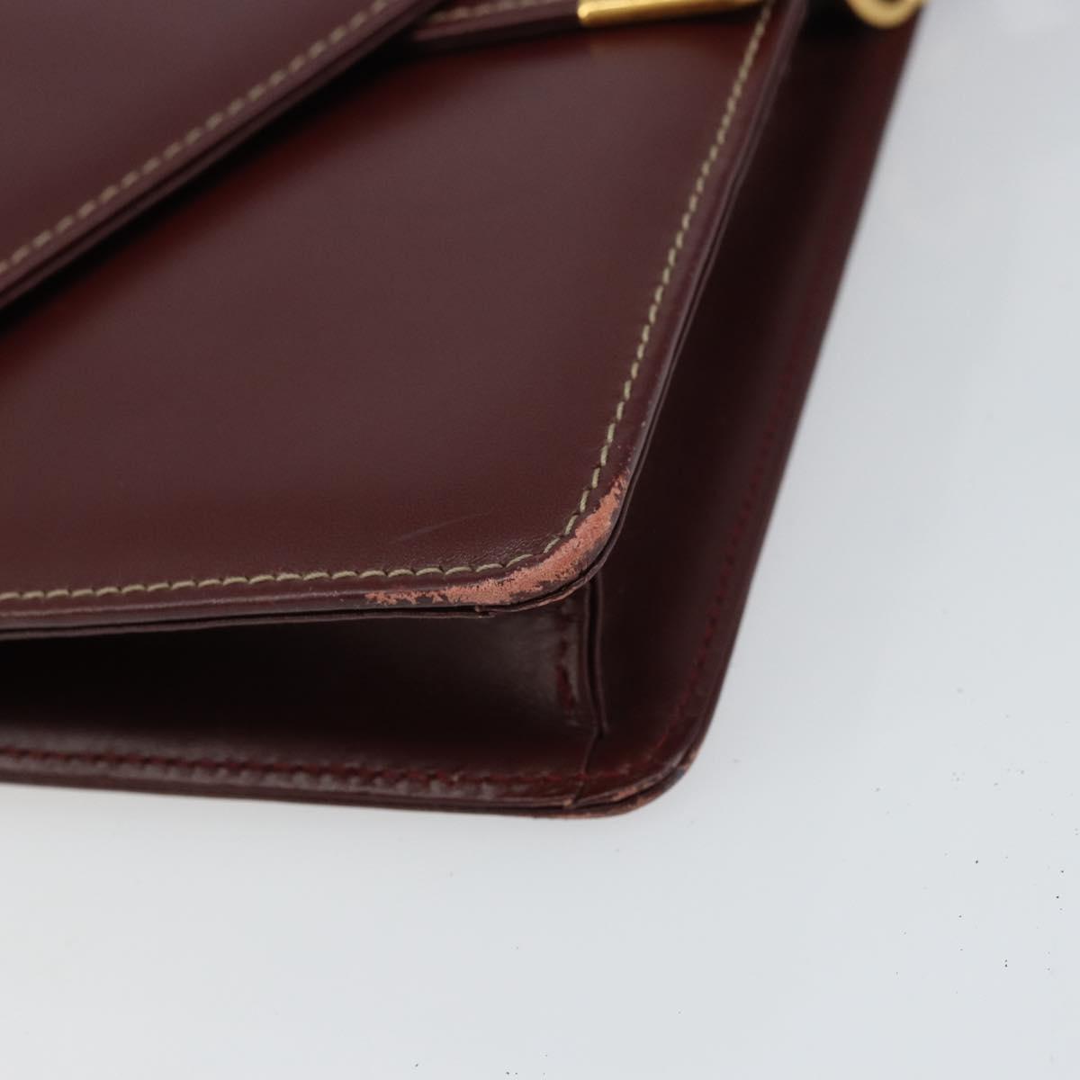 CARTIER Must Line Shoulder Bag Leather Bordeaux Gold Auth gh1495