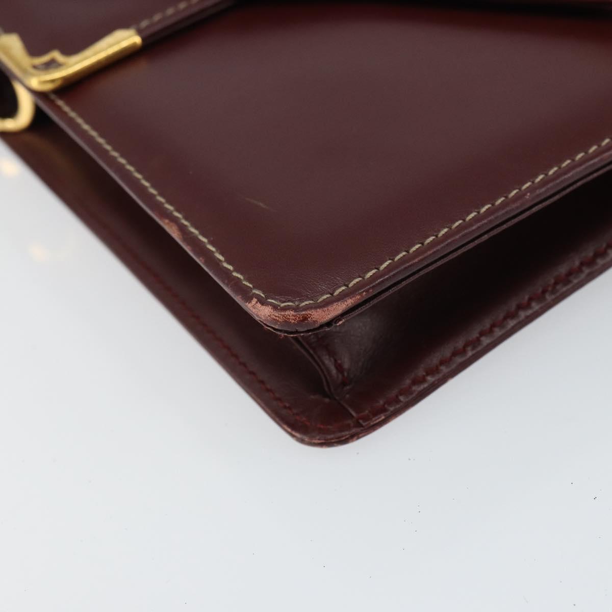 CARTIER Must Line Shoulder Bag Leather Bordeaux Gold Auth gh1495