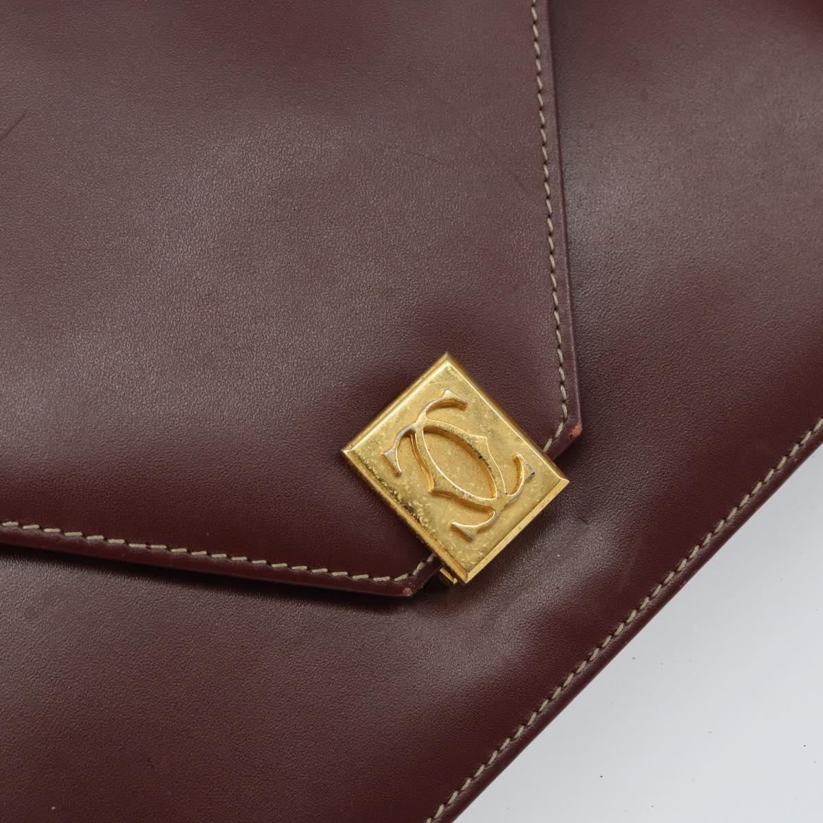CARTIER Must Line Shoulder Bag Leather Bordeaux Gold Auth gh1495