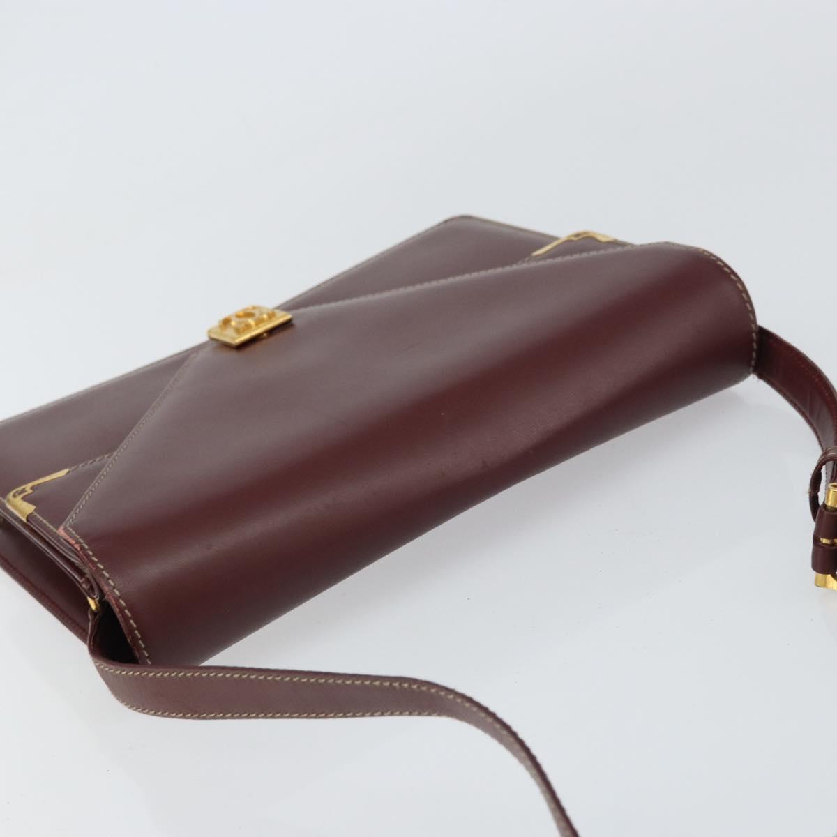 CARTIER Must Line Shoulder Bag Leather Bordeaux Gold Auth gh1495