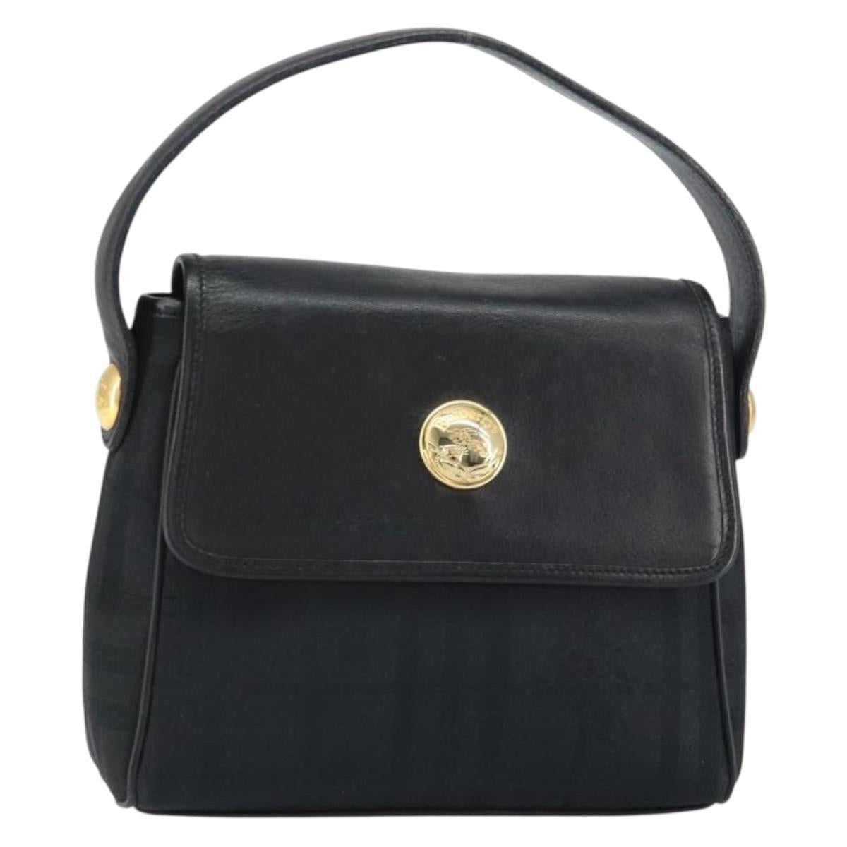 Burberrys Nova Check Hand Bag Leather Canvas Black Gold Auth gh1496
