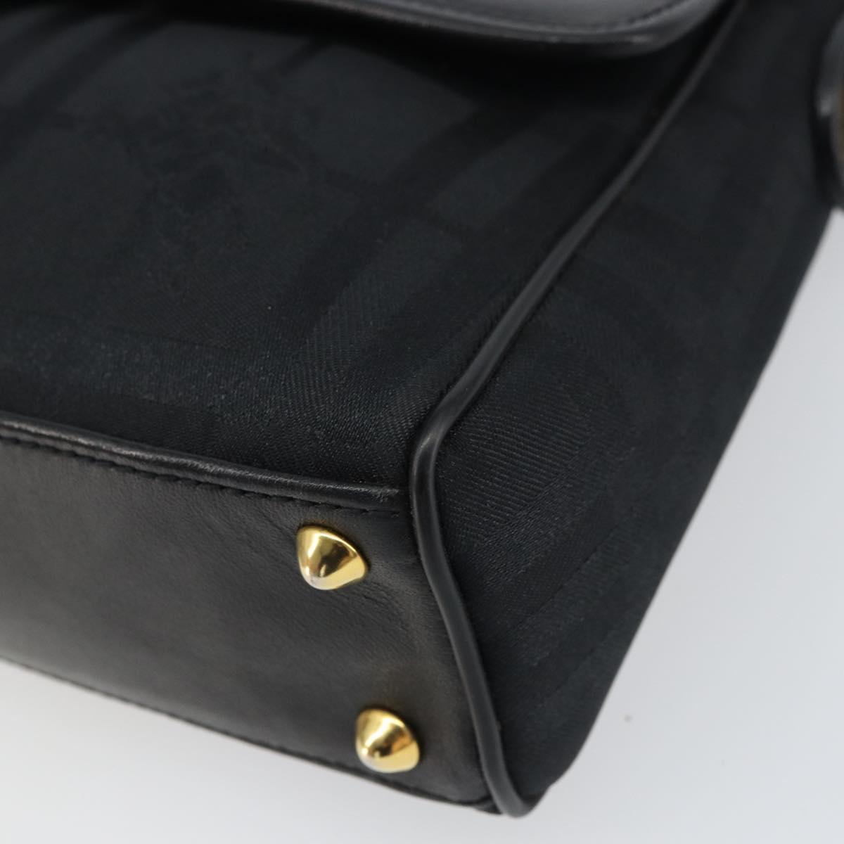 Burberrys Nova Check Hand Bag Leather Canvas Black Gold Auth gh1496