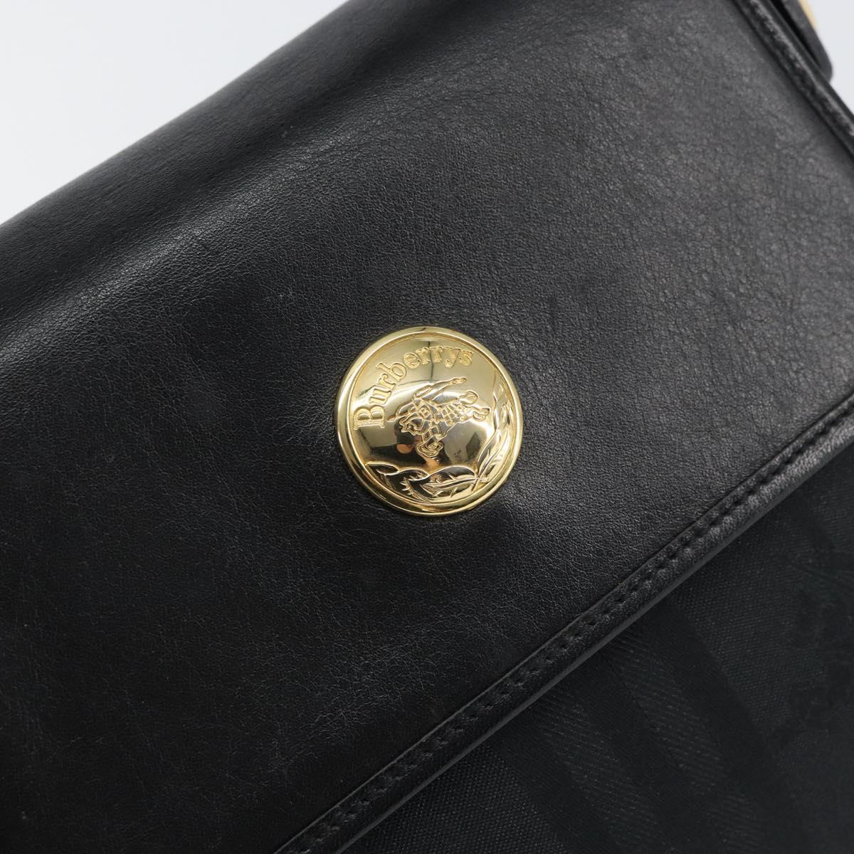 Burberrys Nova Check Hand Bag Leather Canvas Black Gold Auth gh1496