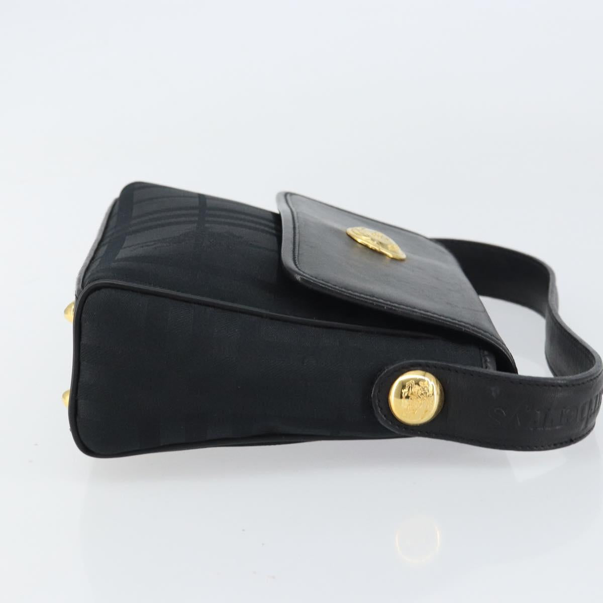 Burberrys Nova Check Hand Bag Leather Canvas Black Gold Auth gh1496