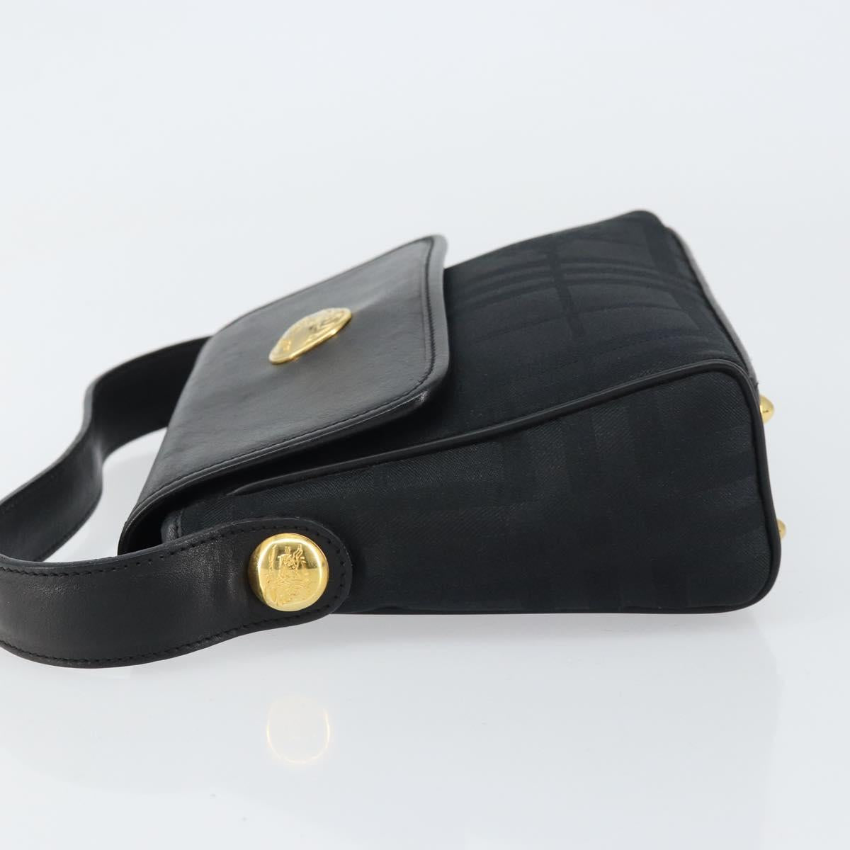 Burberrys Nova Check Hand Bag Leather Canvas Black Gold Auth gh1496