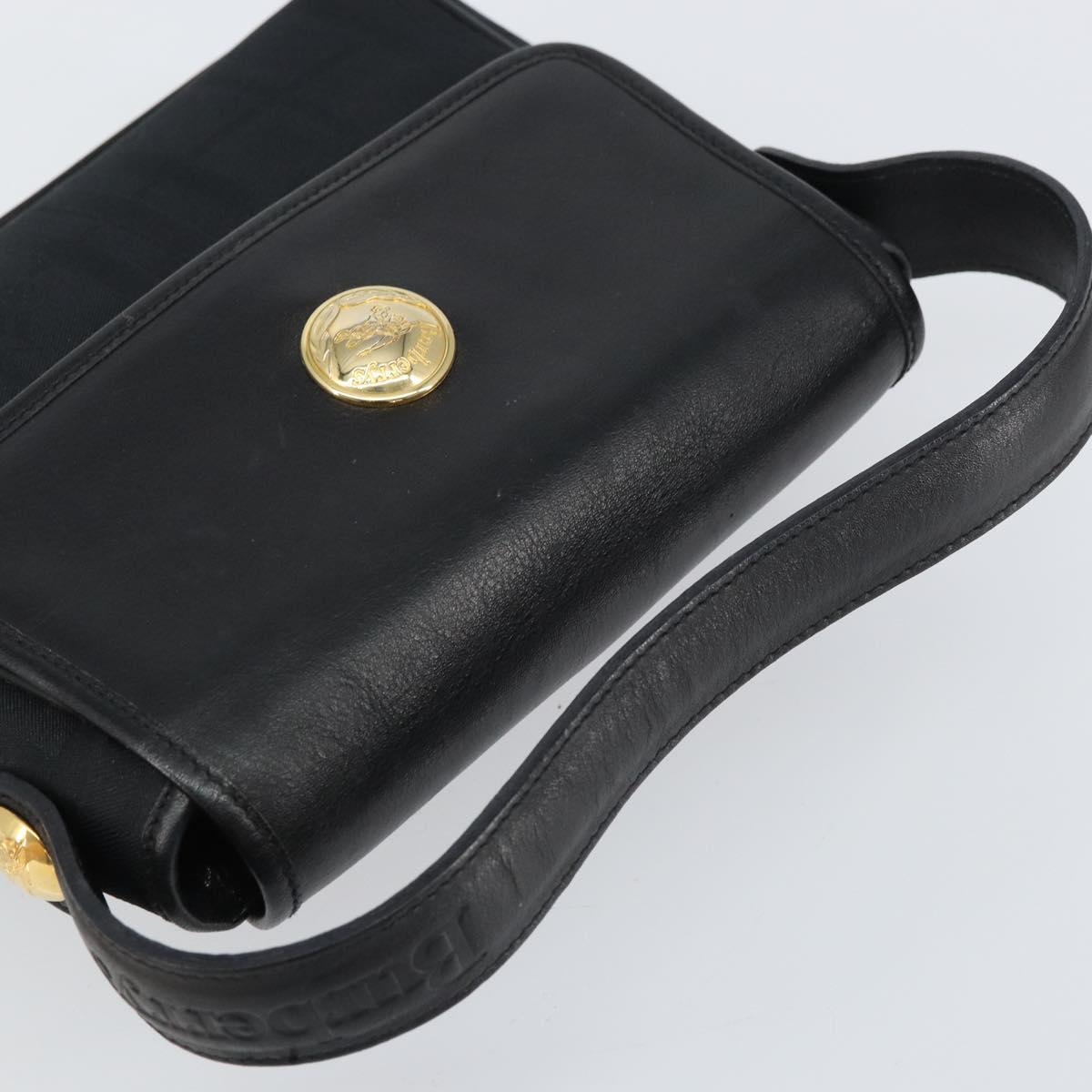 Burberrys Nova Check Hand Bag Leather Canvas Black Gold Auth gh1496