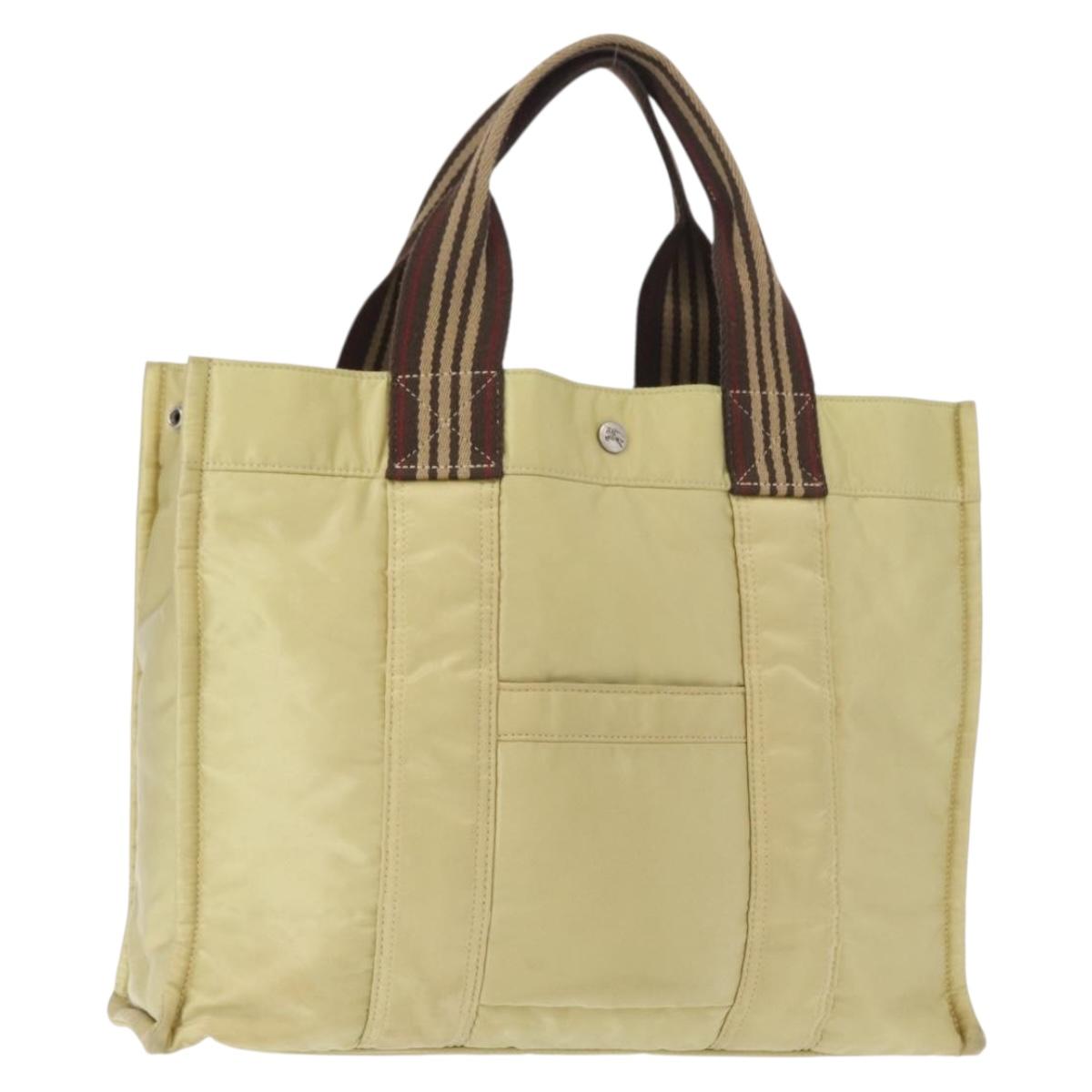 BURBERRY Blue Label Tote Bag Nylon Silver Beige Auth gh1498