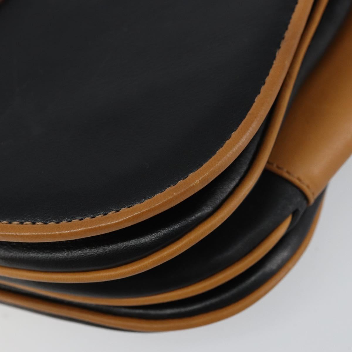 CELINE Shoulder Bag Leather Black Gold Auth gh1499