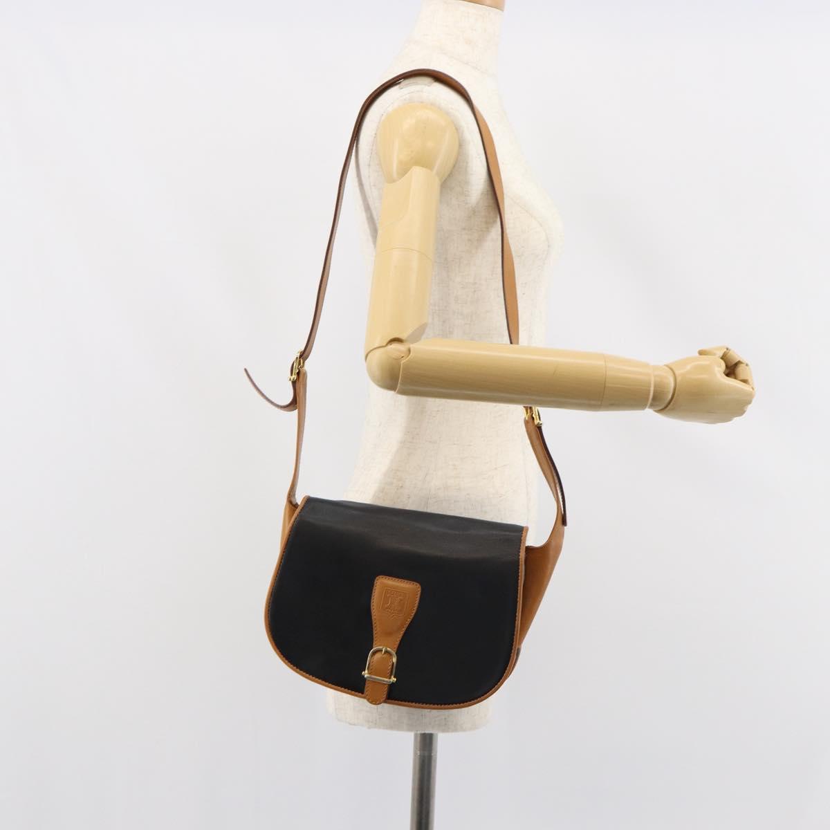 CELINE Shoulder Bag Leather Black Gold Auth gh1499