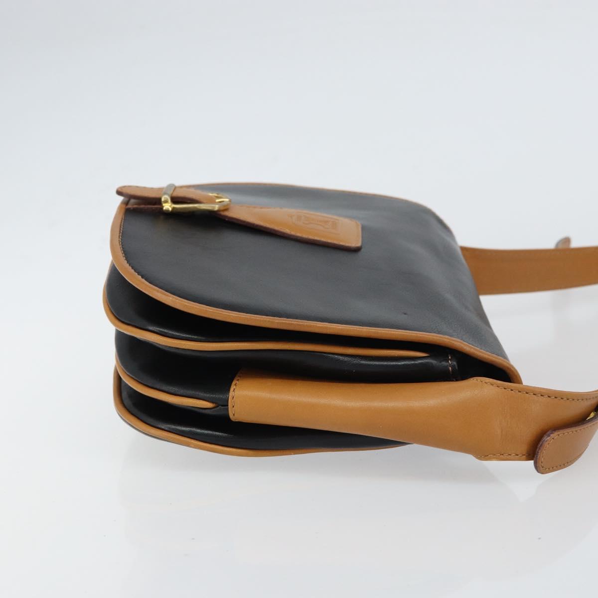CELINE Shoulder Bag Leather Black Gold Auth gh1499