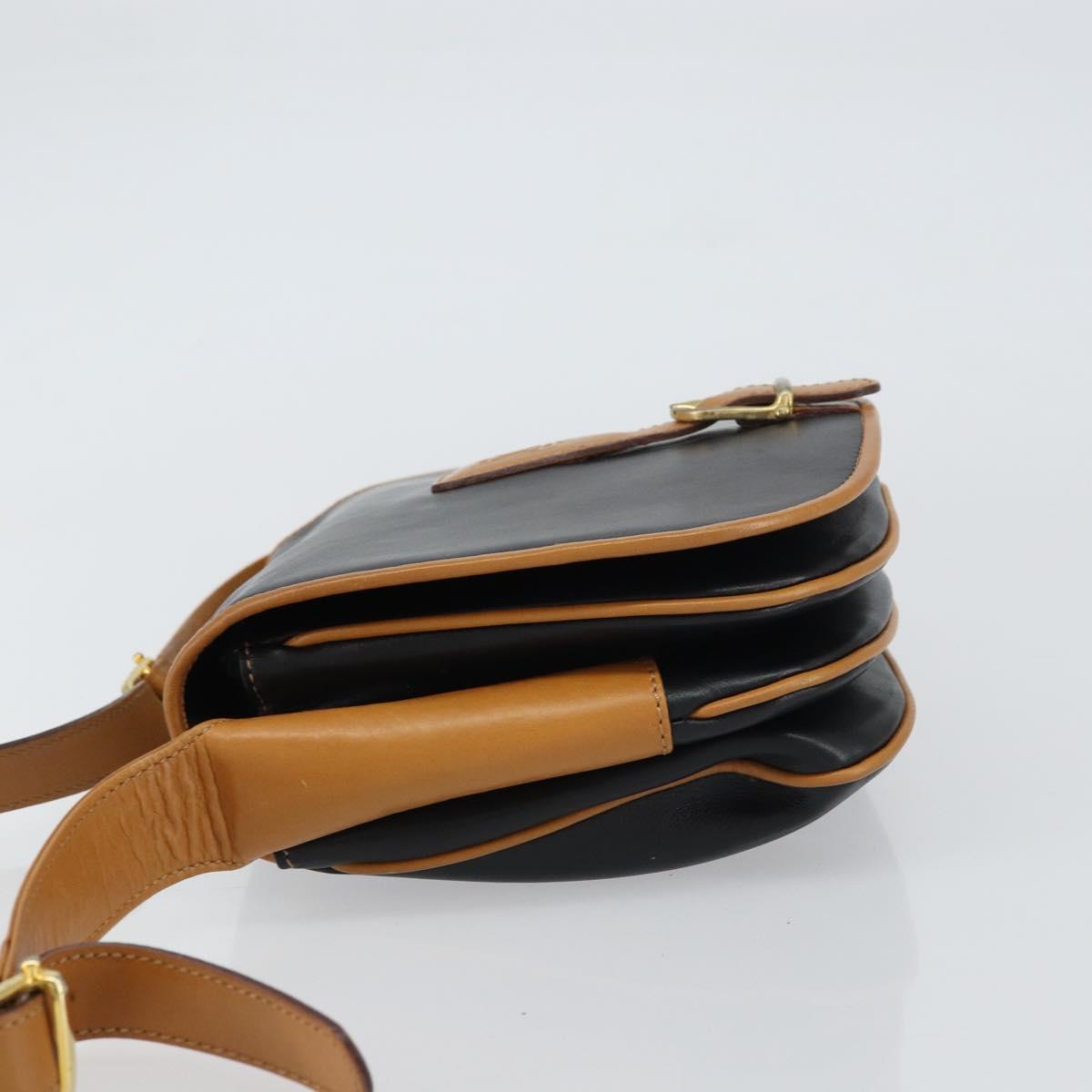 CELINE Shoulder Bag Leather Black Gold Auth gh1499