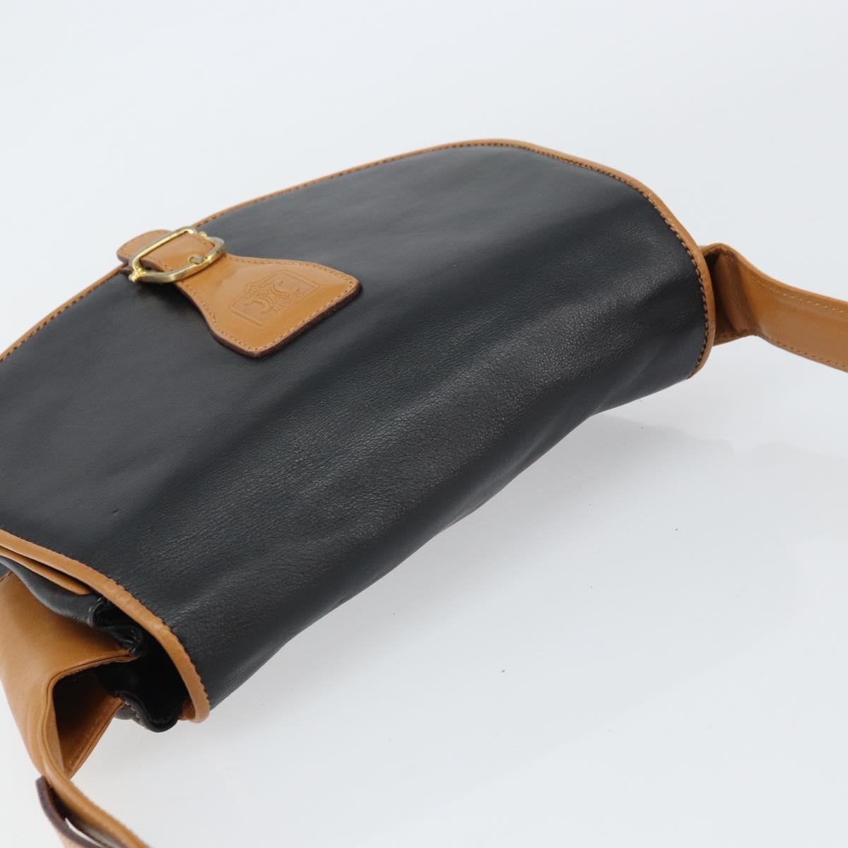 CELINE Shoulder Bag Leather Black Gold Auth gh1499