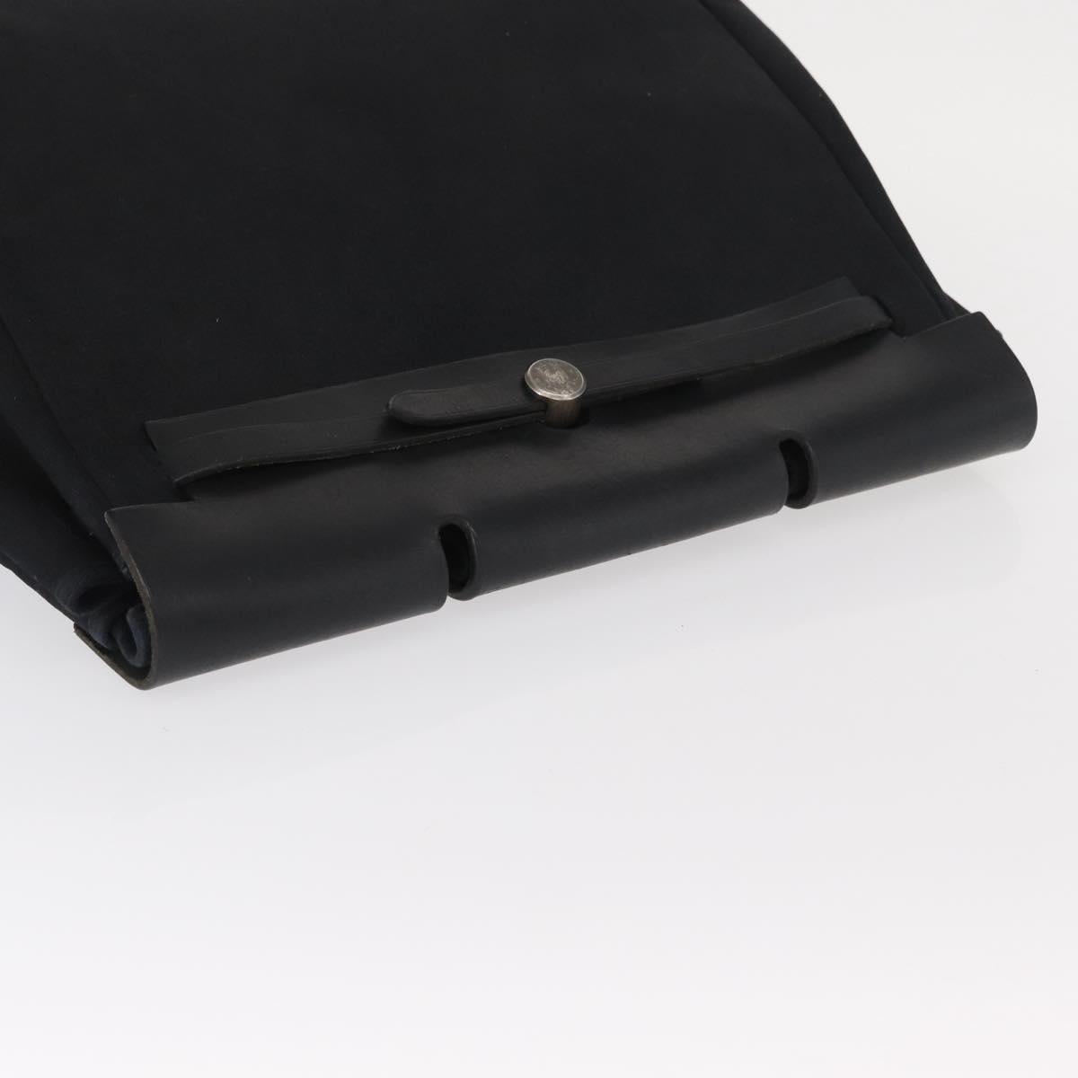 HERMES Herbag MM Hand Bag Canvas Leather Black Silver Auth gh1501