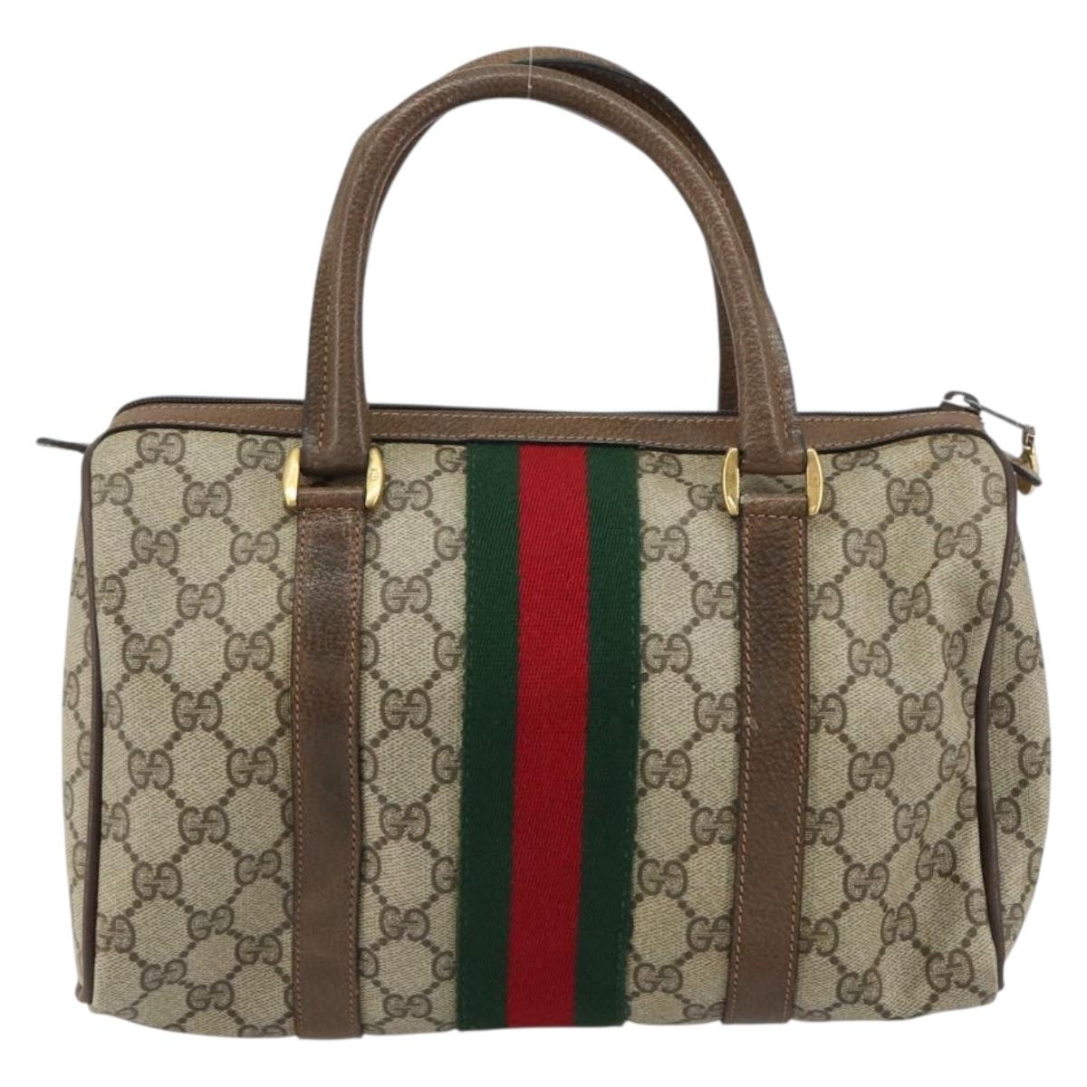 GUCCI GG Supreme Web Sherry Line Boston Bag PVC Beige Gold 40 02 006 Auth gh1505