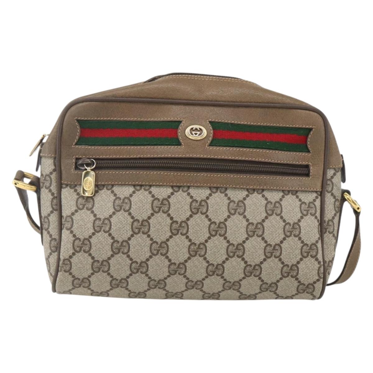 GUCCI GG Supreme Web Sherry Line Bag PVC Beige Gold 56 02 087 Auth gh1506