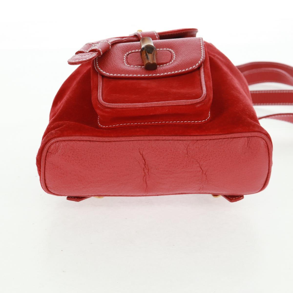 GUCCI Bamboo Backpack Suede Red Gold 003 1998 0030 Auth gh1510