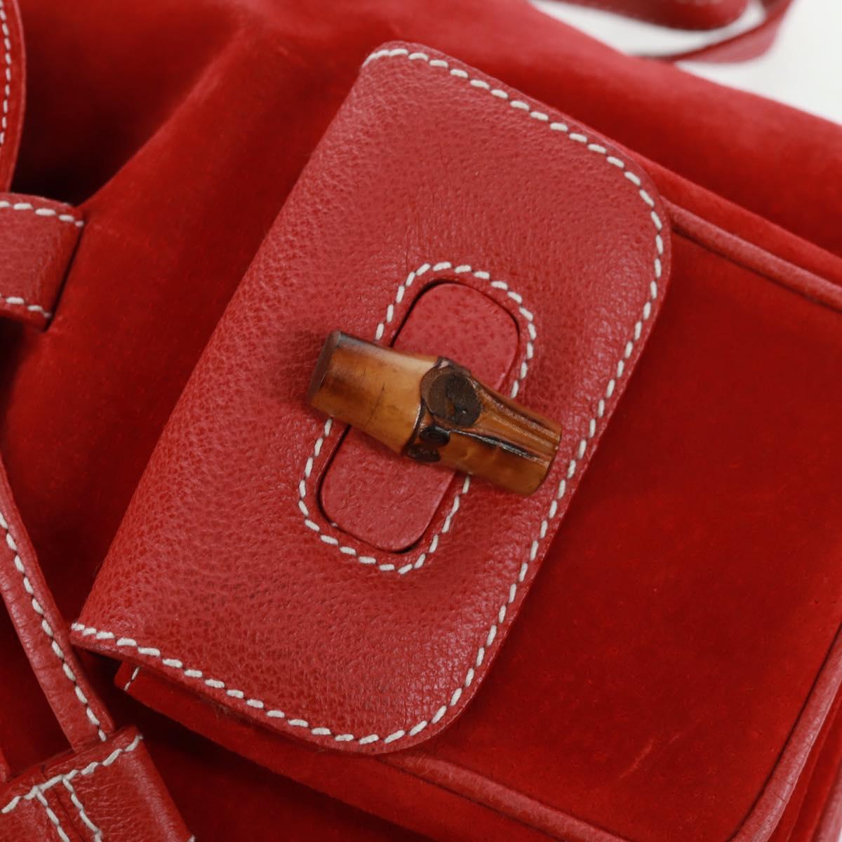 GUCCI Bamboo Backpack Suede Red Gold 003 1998 0030 Auth gh1510