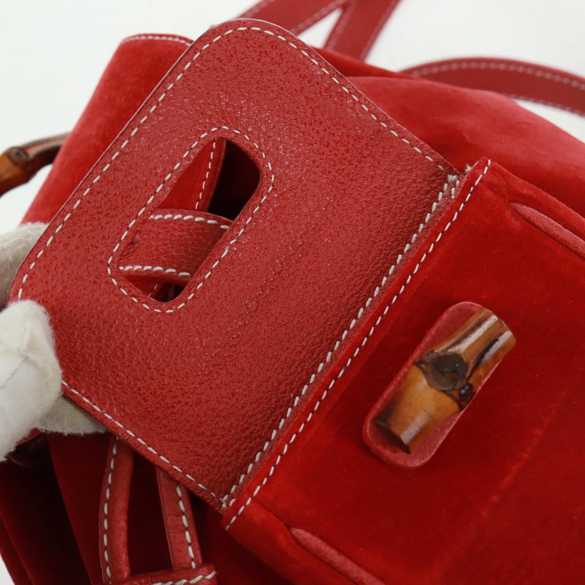 GUCCI Bamboo Backpack Suede Red Gold 003 1998 0030 Auth gh1510