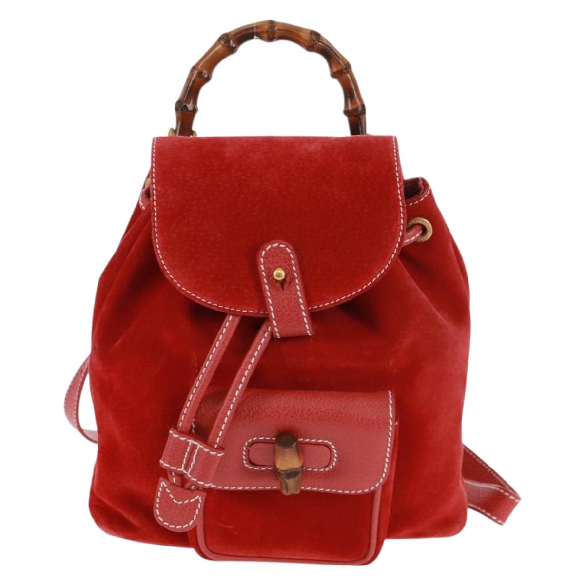 GUCCI Bamboo Backpack Suede Red Gold 003 1998 0030 Auth gh1510