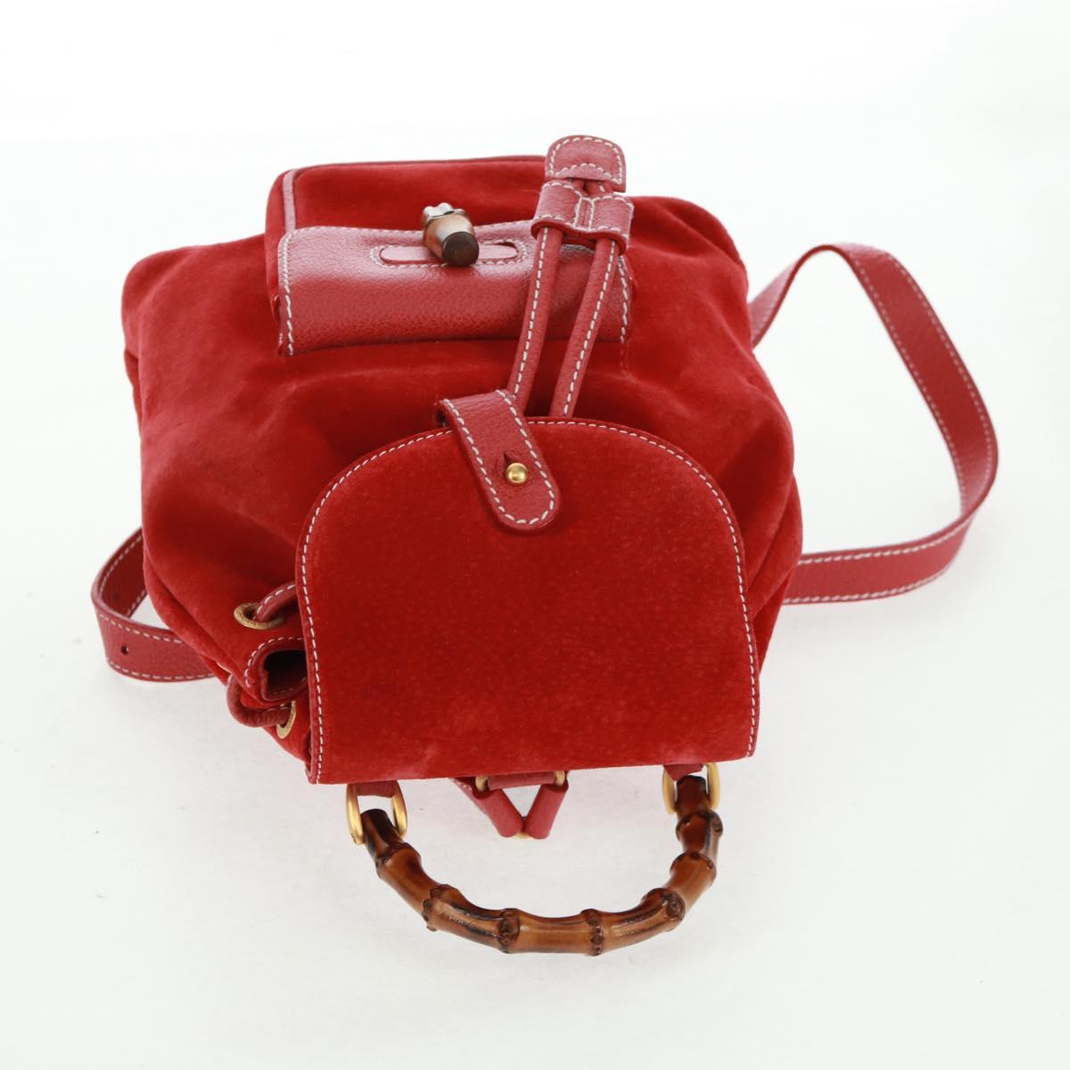 GUCCI Bamboo Backpack Suede Red Gold 003 1998 0030 Auth gh1510
