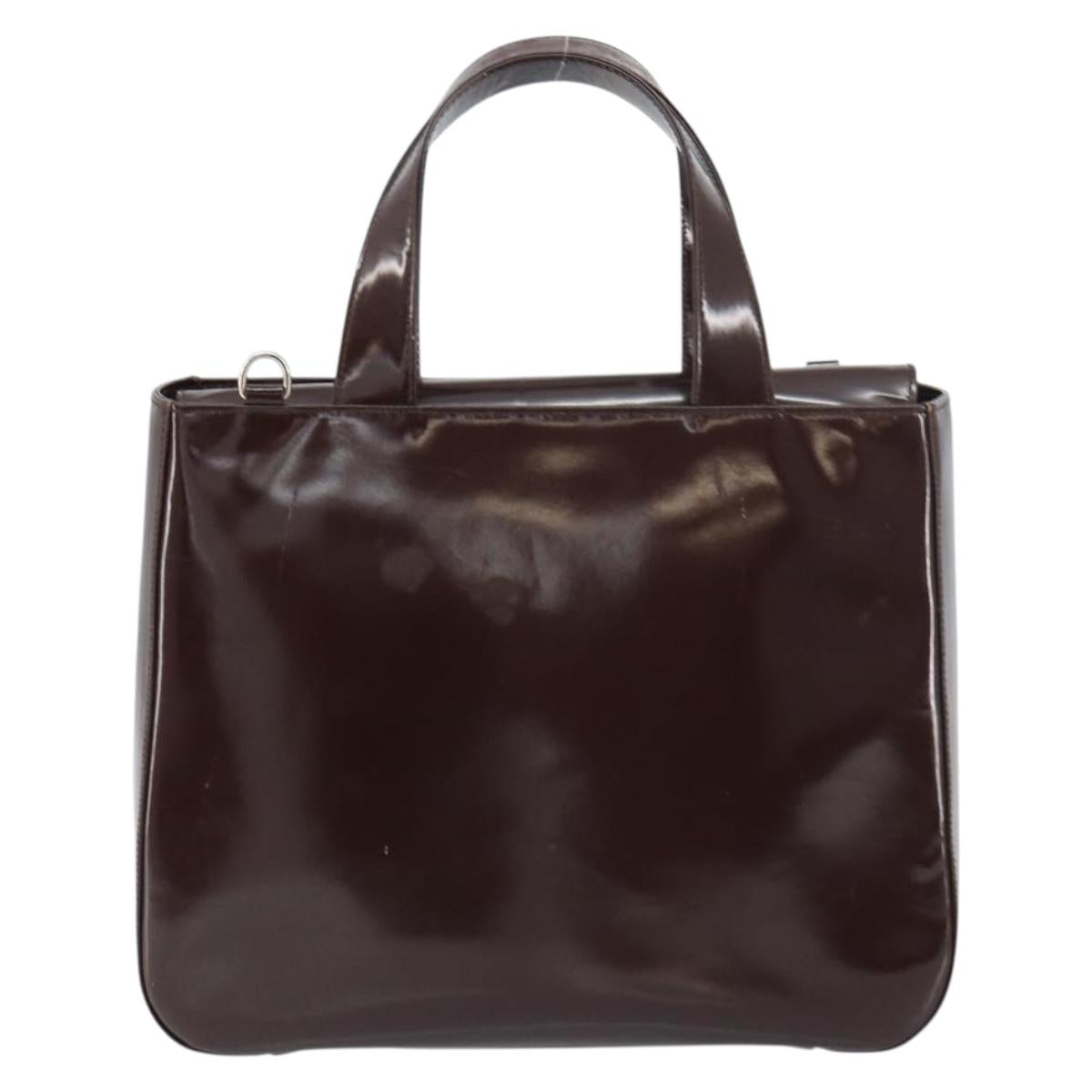GUCCI Hand Bag Enamel Brown Silver 000 1013 0504 Auth gh1513