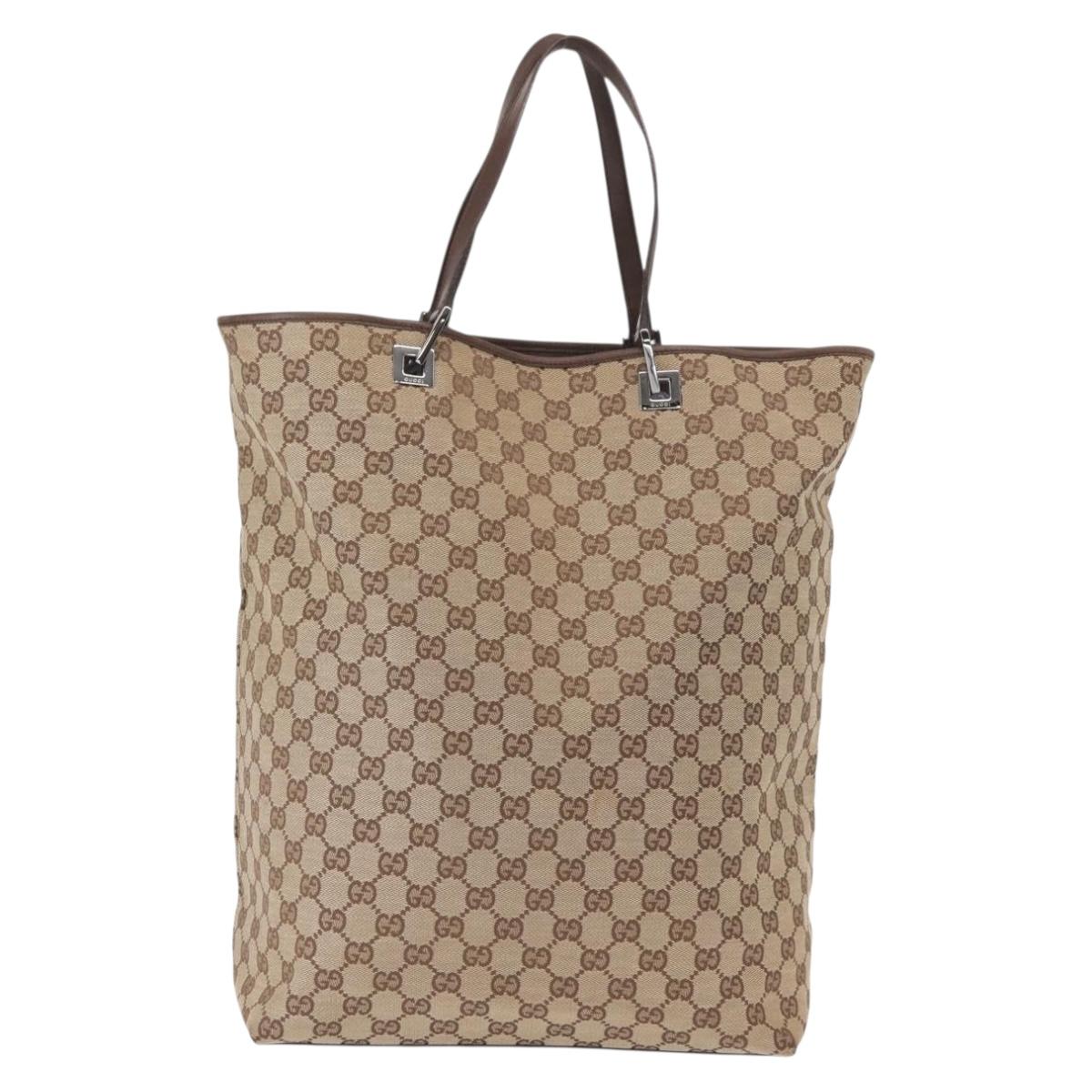 GUCCI GG Canvas Tote Bag Beige Silver 31242 Auth gh1518