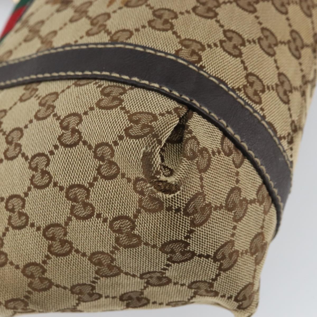 GUCCI GG Canvas Web Sherry Line Tote Bag Beige Gold 211937 Auth gh1522