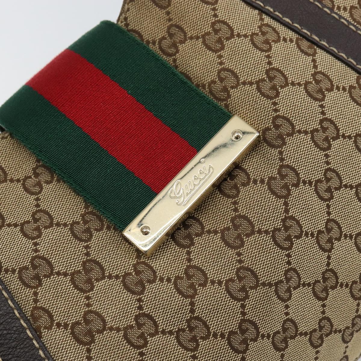 GUCCI GG Canvas Web Sherry Line Tote Bag Beige Gold 211937 Auth gh1522