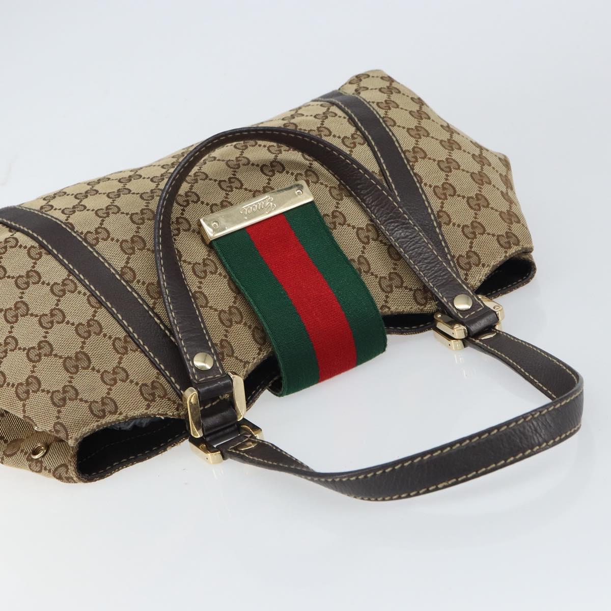 GUCCI GG Canvas Web Sherry Line Tote Bag Beige Gold 211937 Auth gh1522