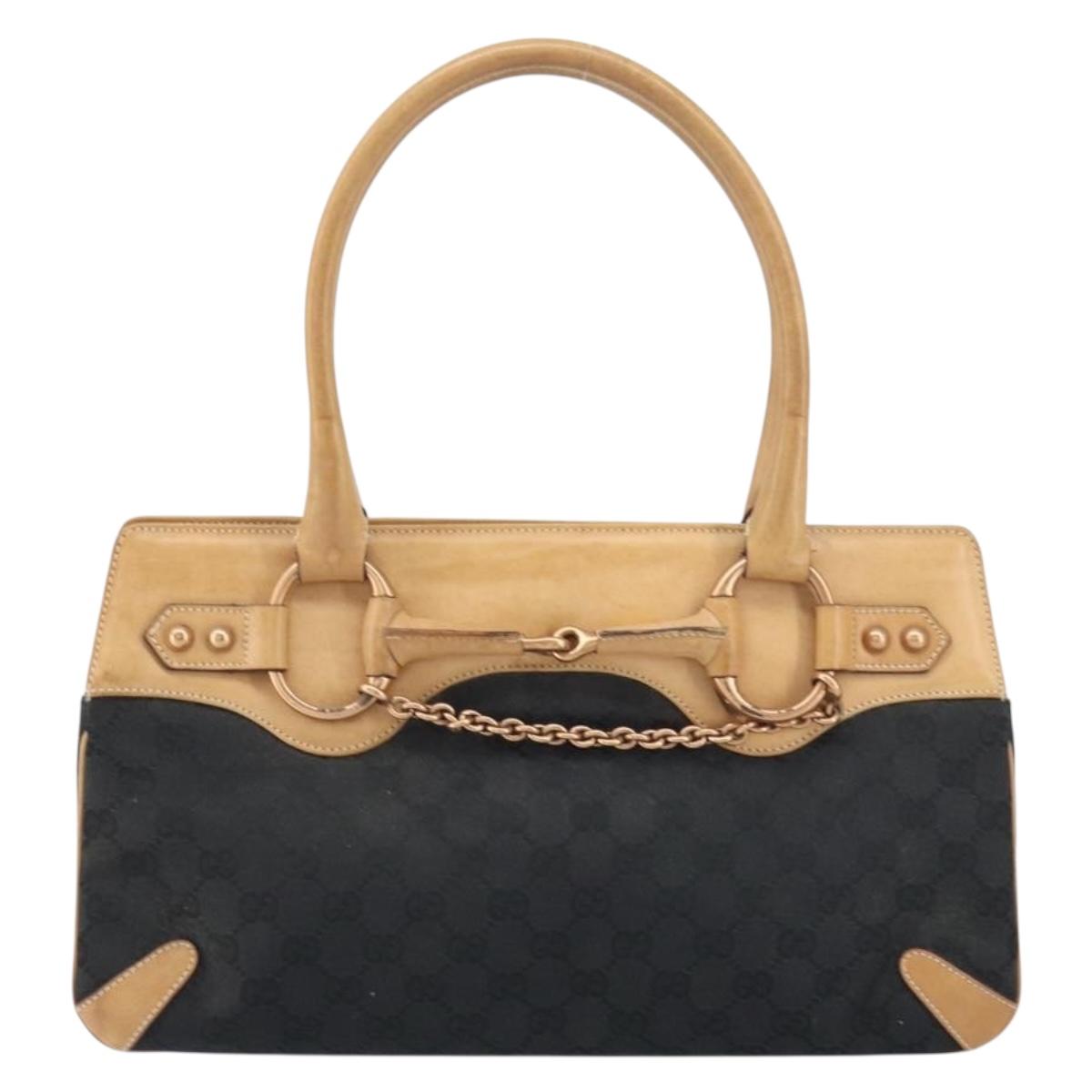 GUCCI GG Canvas Tote Bag Black Gold 114913 Auth gh1523