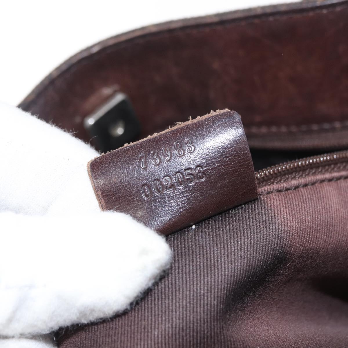 GUCCI GG Canvas Tote Bag Brown Silver 73983 Auth gh1524