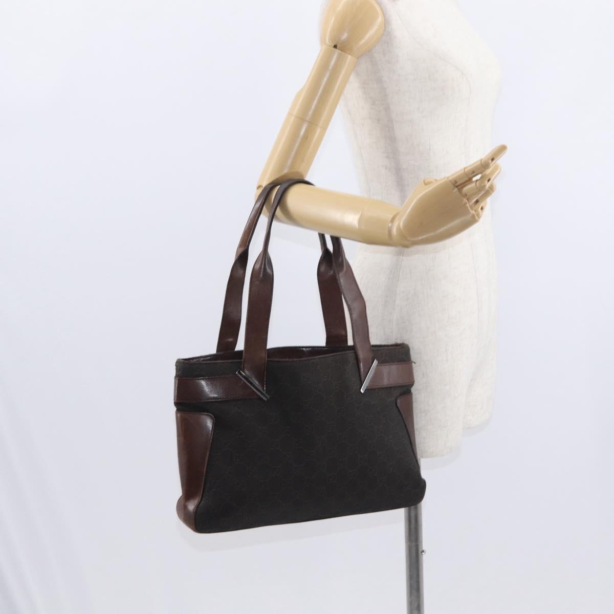 GUCCI GG Canvas Tote Bag Brown Silver 73983 Auth gh1524