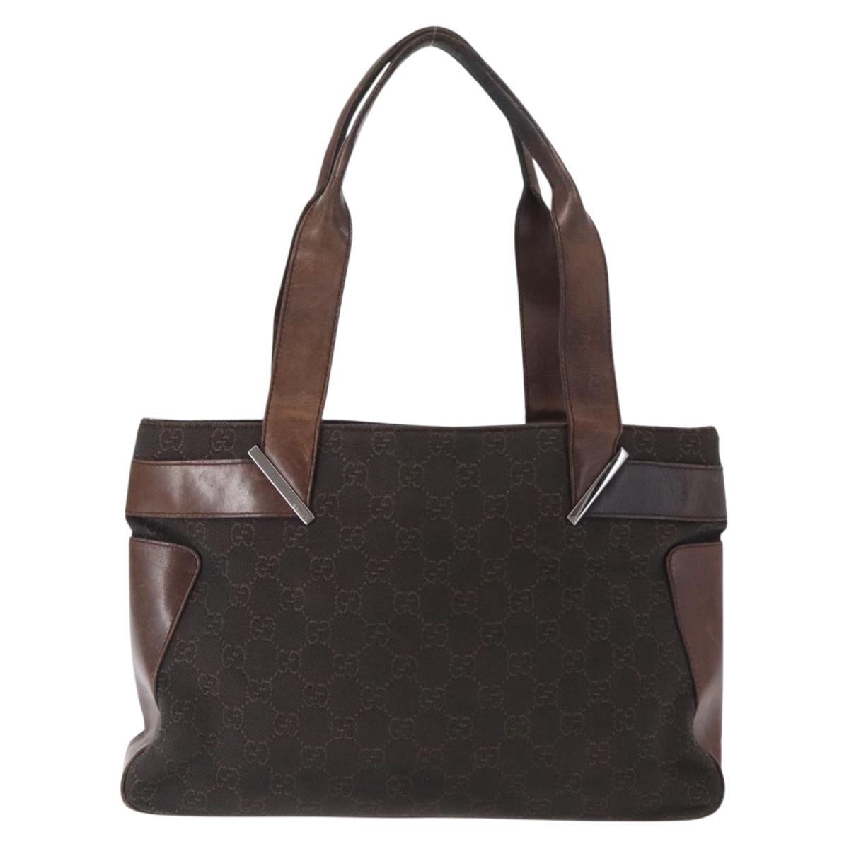 GUCCI GG Canvas Tote Bag Brown Silver 73983 Auth gh1524