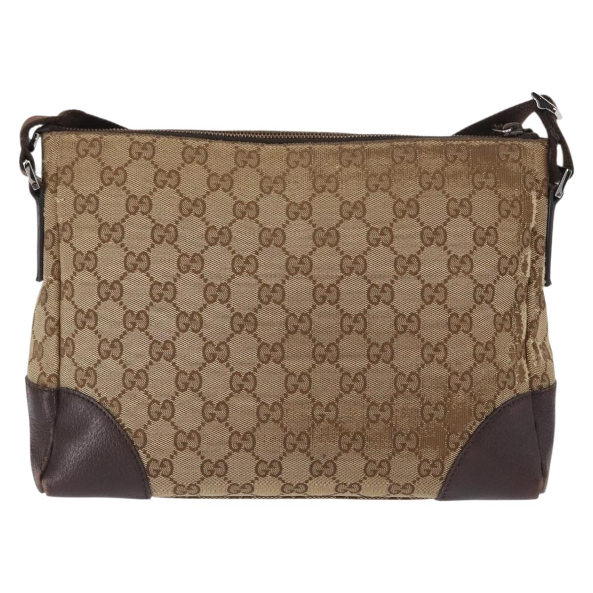 GUCCI GG Canvas Shoulder Bag Beige Silver 114273 Auth gh1525