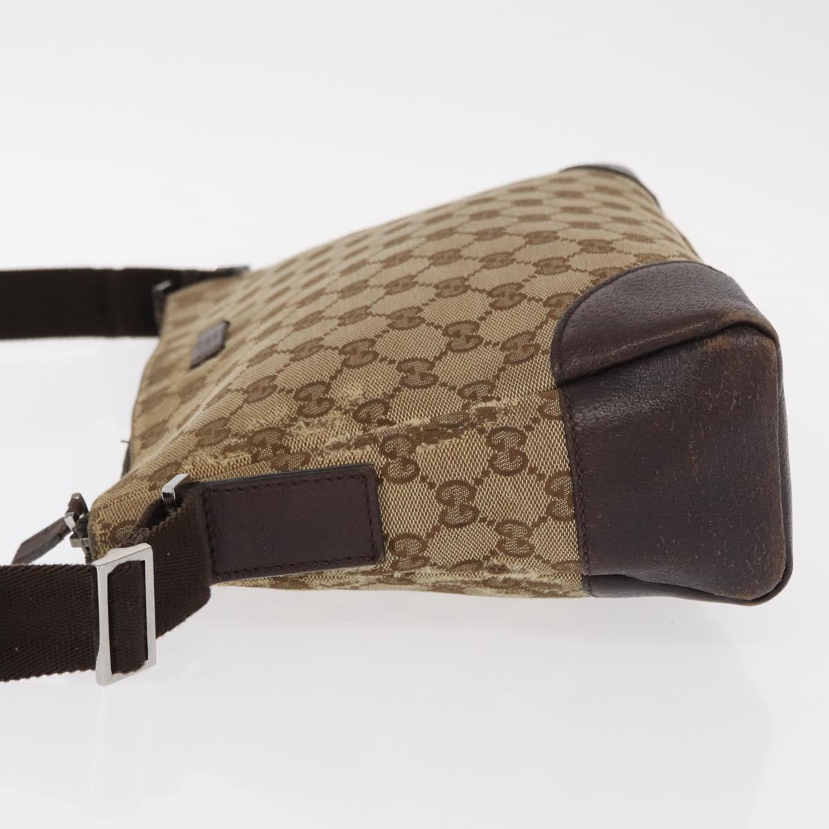 GUCCI GG Canvas Shoulder Bag Beige Silver 114273 Auth gh1525