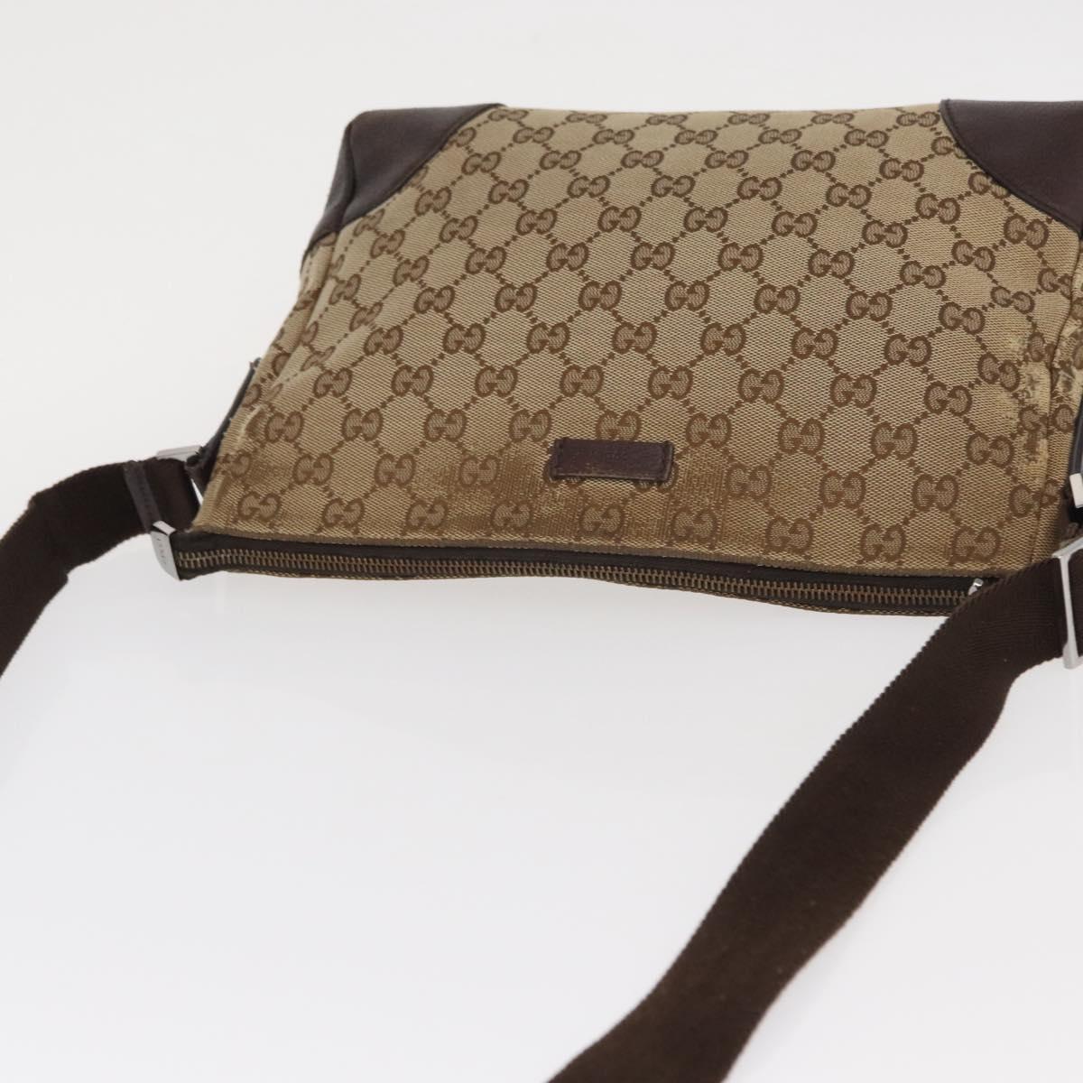 GUCCI GG Canvas Shoulder Bag Beige Silver 114273 Auth gh1525