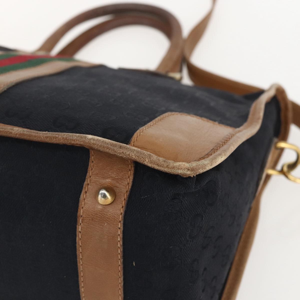 GUCCI Web Sherry Line GG Canvas Hand Bag 2way Black Gold Auth gh1528