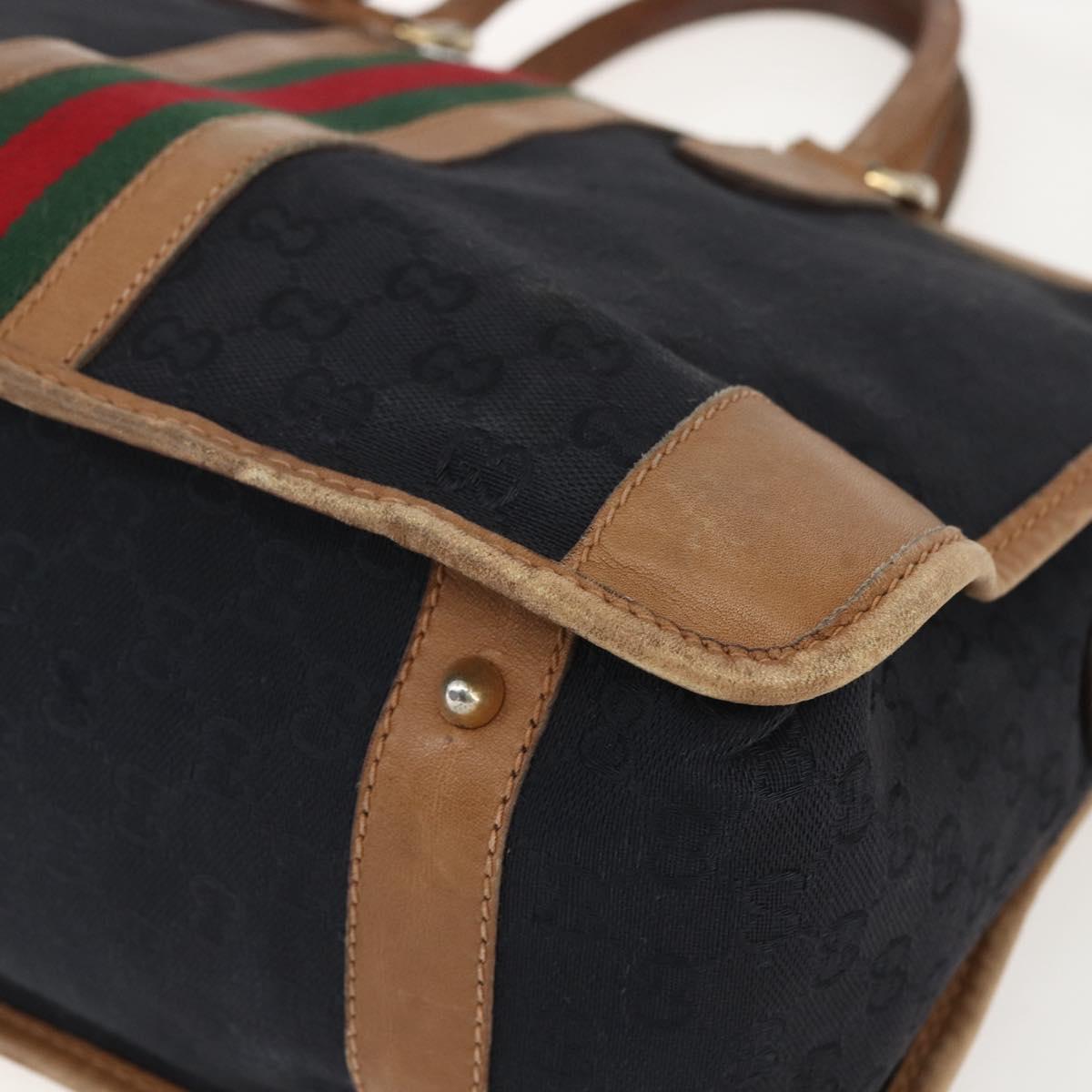 GUCCI Web Sherry Line GG Canvas Hand Bag 2way Black Gold Auth gh1528