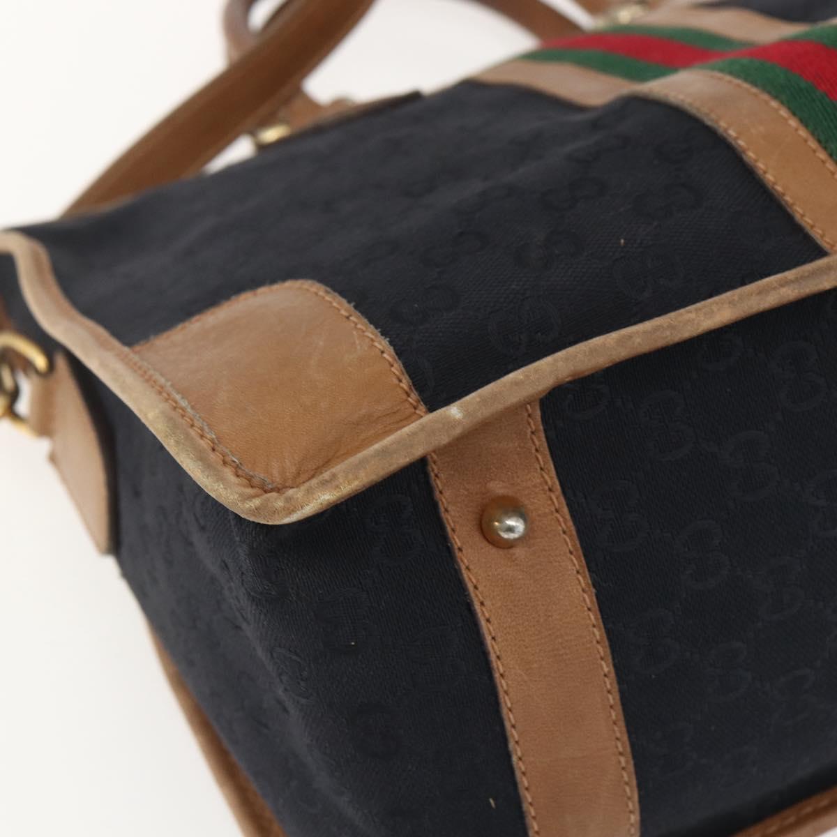 GUCCI Web Sherry Line GG Canvas Hand Bag 2way Black Gold Auth gh1528