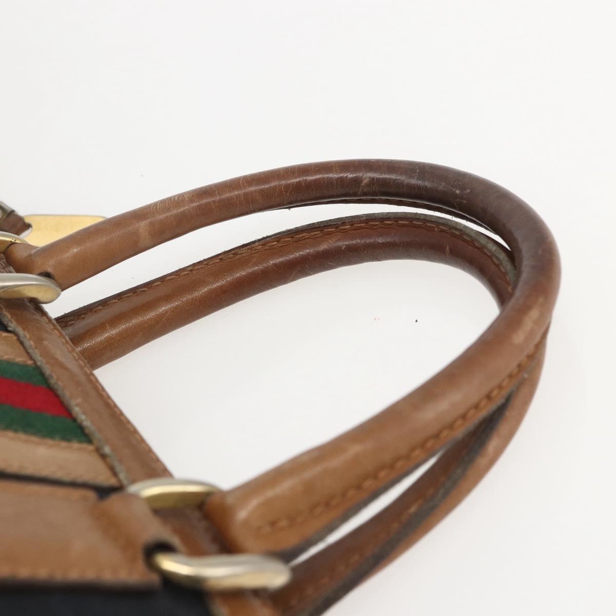 GUCCI Web Sherry Line GG Canvas Hand Bag 2way Black Gold Auth gh1528