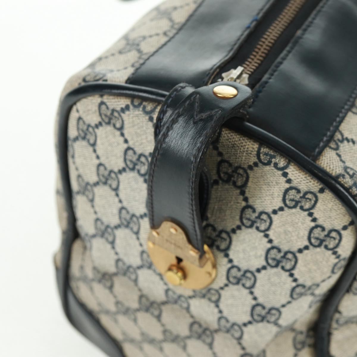 GUCCI GG Supreme Boston Bag PVC Navy Gold Auth gh1530