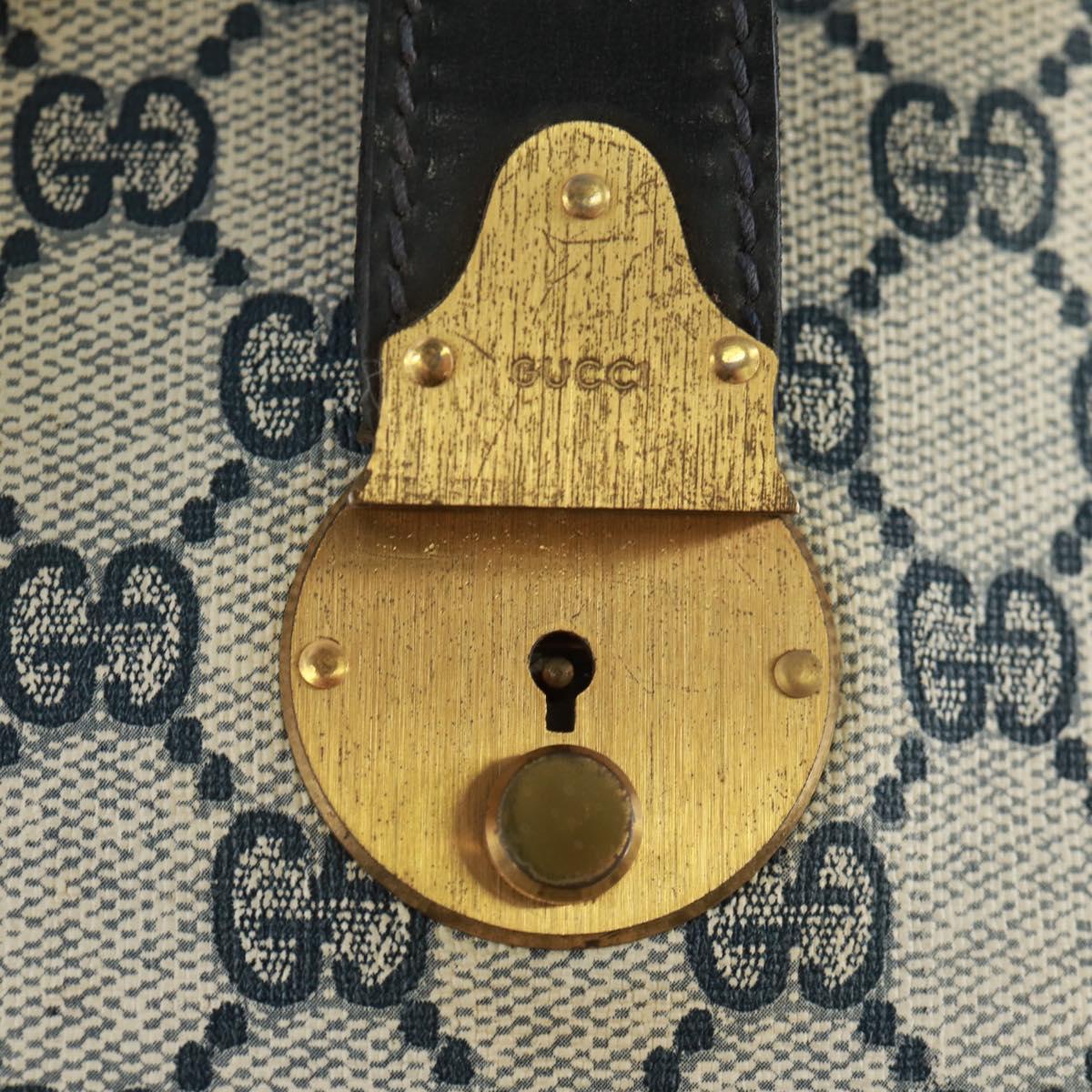 GUCCI GG Supreme Boston Bag PVC Navy Gold Auth gh1530