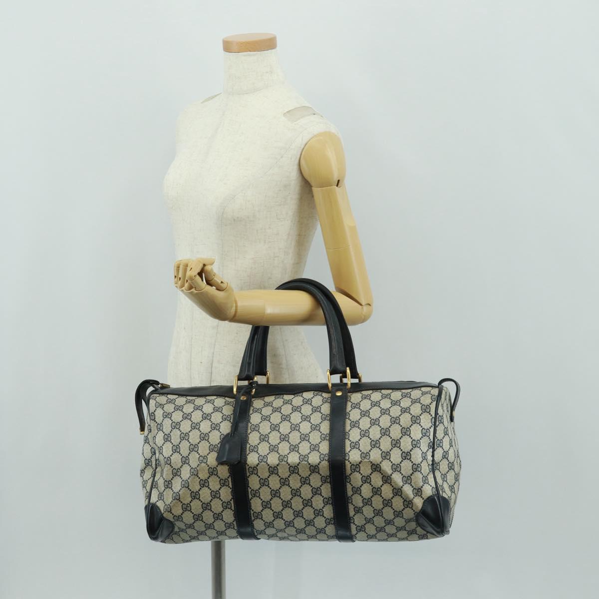 GUCCI GG Supreme Boston Bag PVC Navy Gold Auth gh1530