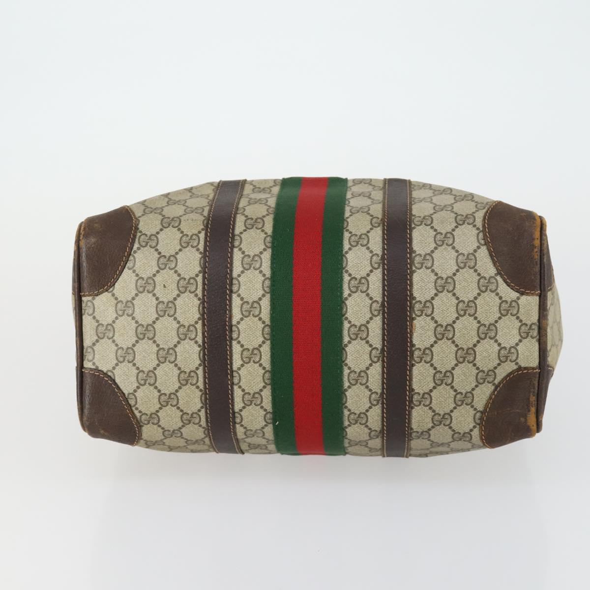 GUCCI GG Supreme Web Sherry Line Boston Bag PVC Beige Gold Auth gh1531
