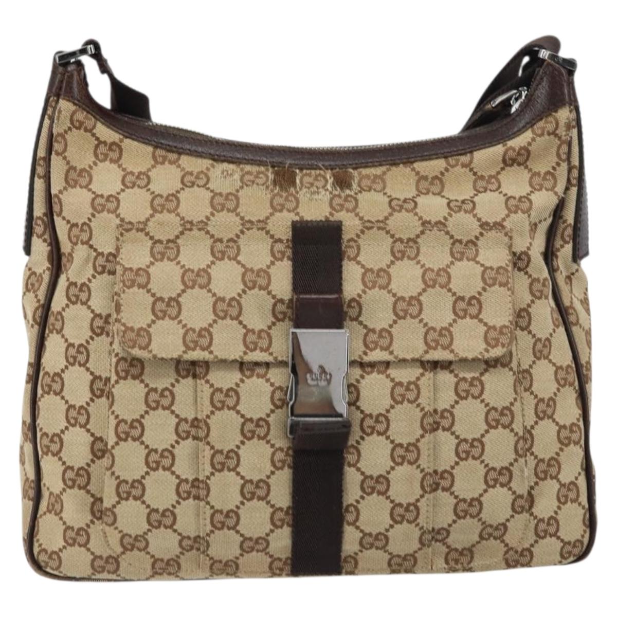 GUCCI GG Canvas Shoulder Bag Beige Silver 131211 Auth gh1532
